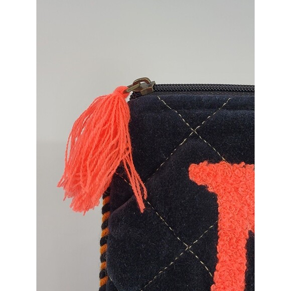 Macchia di Ruggine Black‎ & Orange Velvet Quilted Zip Pouch Bag Purse Clutch EUC - Picture 4 of 9